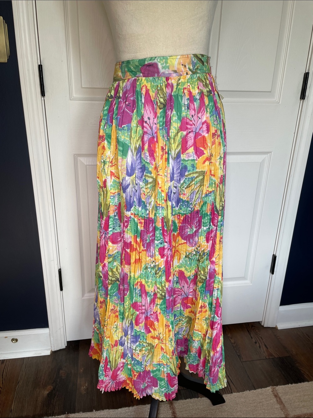 Vintage NWT Sandy Starkman Cotton Floral Pleated Skirt Multicolor Bold Sz XL